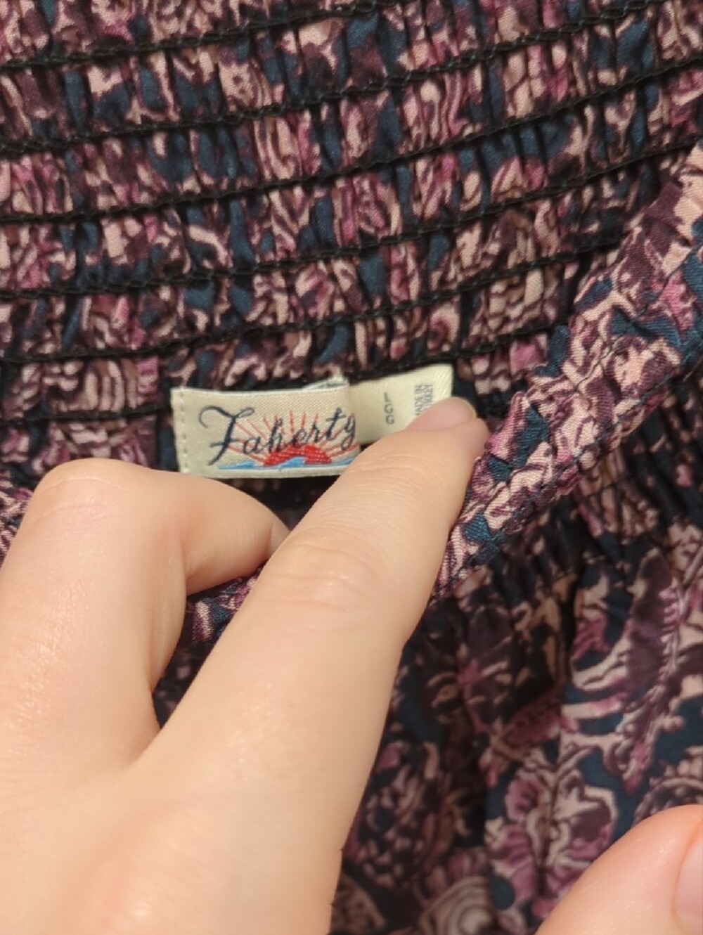 Boho Granola Preppy Cottage Block Print Faherty Purple Navy Maxi Skirt Sz Lg - Picture 3 of 9